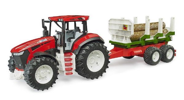 Image de Tracteur Roadmax avec remorque forestière et 3 troncs 1:16