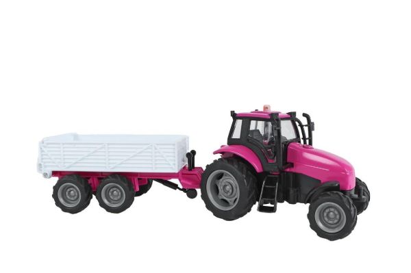 Image de Tracteur Rose avec Remorque (son et lumière)  Kids Globe 379417 1:32