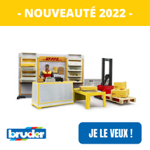 boutique DHL avec figurine et transpalette -Nouveautés Bruder 2022 - disponible sur Jouet Toys